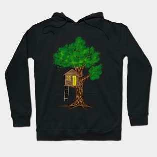 Watercolor and crayon style drawn treehouse Hoodie